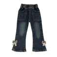 thumbnail image 3 of breaise Toddler Kids Girls Jeans Denim Pants High Waisted Flare Leg Jeans Fall Winter Bows Jeans Pants for Kid Loose Long Pants, 3 of 5