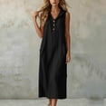 thumbnail image 6 of QUNYINEY A Line Womens Summer Casual Dresses Long Sleeveless Faux Cotton Linen Black Sundress with Pockets Loose Fit Hooded Button Dresses, 6 of 7