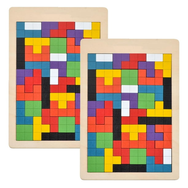 Rompecabezas de Tetris PuzzBlocks 2Pzas 18.5x27cm Madera Multicolor 3D Rompecabeza de Bloques.