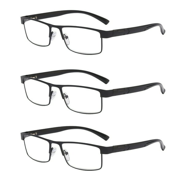 3 Packs Classic Style Rectangular Metal Frame Reading Glasses Spring ...