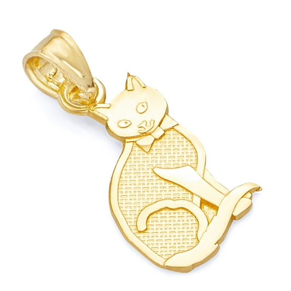 Wellingsale 14K Yellow Gold Polished Milgrain Cat Pendant