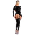 thumbnail image 3 of XUNZOO Combinaison Sans Manches en PVC Wetlook pour Femmes, Combinaison Intégrale Ajourée, Boîte de Nuit 3 Noir G, 3 of 7