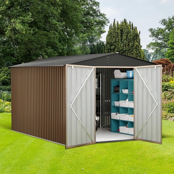 Outdoor Storage Shed 10 X 12 FT, Large Metal Storage Sheds, with Reinforced Sloping Roo, Door Lock, Waterproof, for Backyard, Garden Patio Lawn