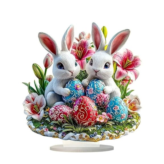 WMGHA Easter Decorations- Acrylic Easter Bunny Decor, 2D Flat Sign, Party Decoration Easter Decor Desktop Display for Display Shelf Home Fireplace, 7.5 x 7.8 inchs