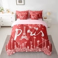 thumbnail image 3 of Manfei Red Sequin Print 7-Piece Twin Bedding Sets for Teens, Romantic Anniversary Paris Bedding Comforter Set, Eiffel Tower Reversible Sheet Sets, Breathable Home Decor, 3 of 8