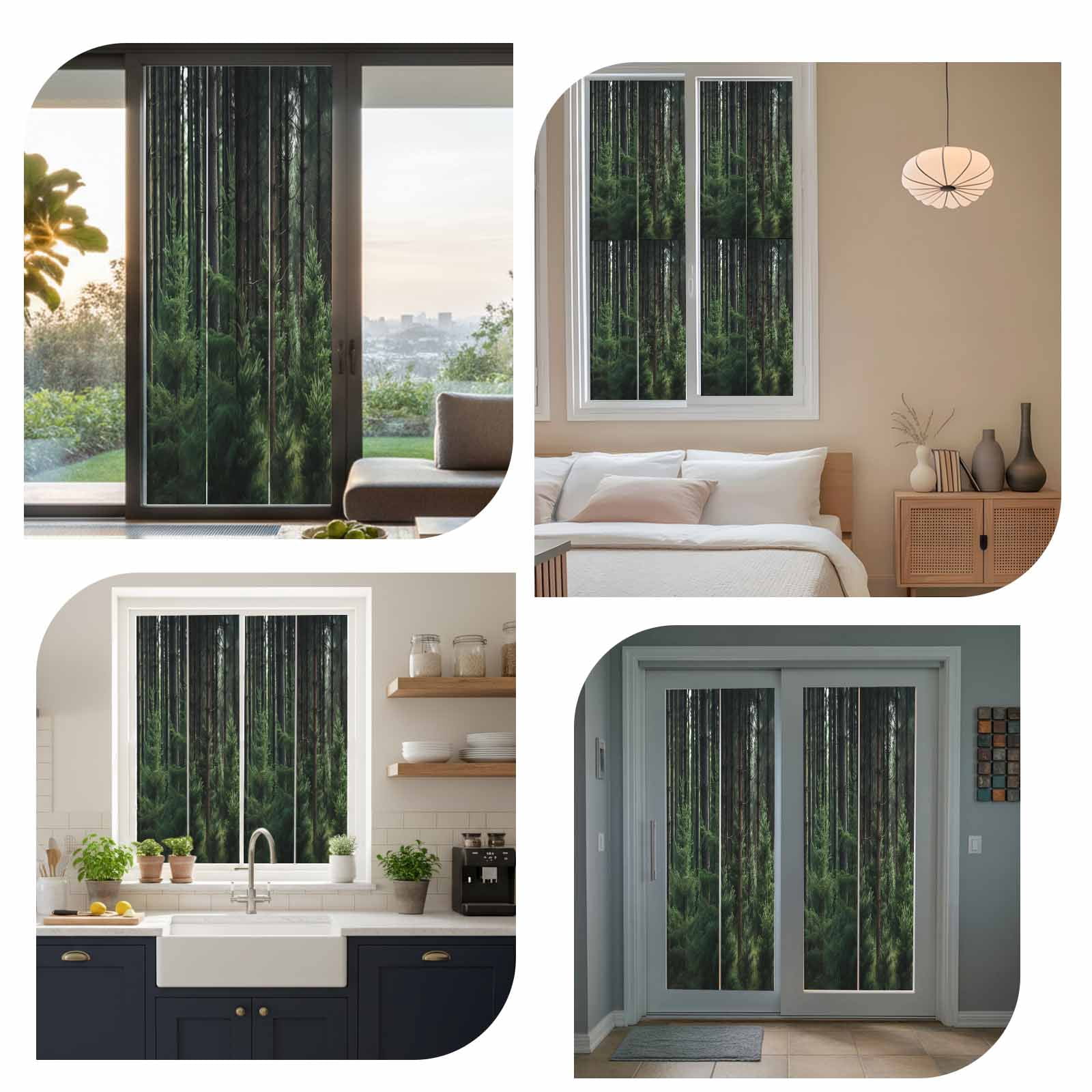 Green Forest Privacy Window Film, Decorative Frosted Glass Window Film, Mysterious Primitive Forest Pine Tree Reusable Peel and Stick Static Cling for Home Bathroom Office Glass Door 23.6"x59"