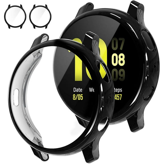 PINHEN 2Pack Compatible with Galaxy Watch Active 2 Screen Protector Case 40mm 44mm, Bumper Full Around Cover for Samsung Galaxy Watch Active2 40mm 44mm
