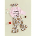 thumbnail image 3 of Liacowi 3PCS Baby Girl Fall Outfits Set Long Sleeve Letter Print Romper Tops+ Cookies Flare Pants + Headband Set 3 6 12 18 Months Infant Christmas Clothes, 3 of 8