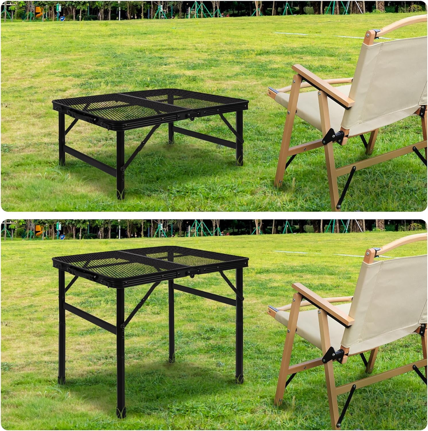 Tiagowell Lightweight Folding Grill Table with Mesh Desktop, Camping Table Folding Portable Camp Aluminum ,Picnic, Backyard, BBQ, Patio, Black