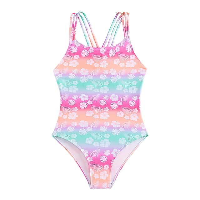 Maillots de Bain une Pièce pour Filles Sans Manches Rayé à Volants 12-13 Ans