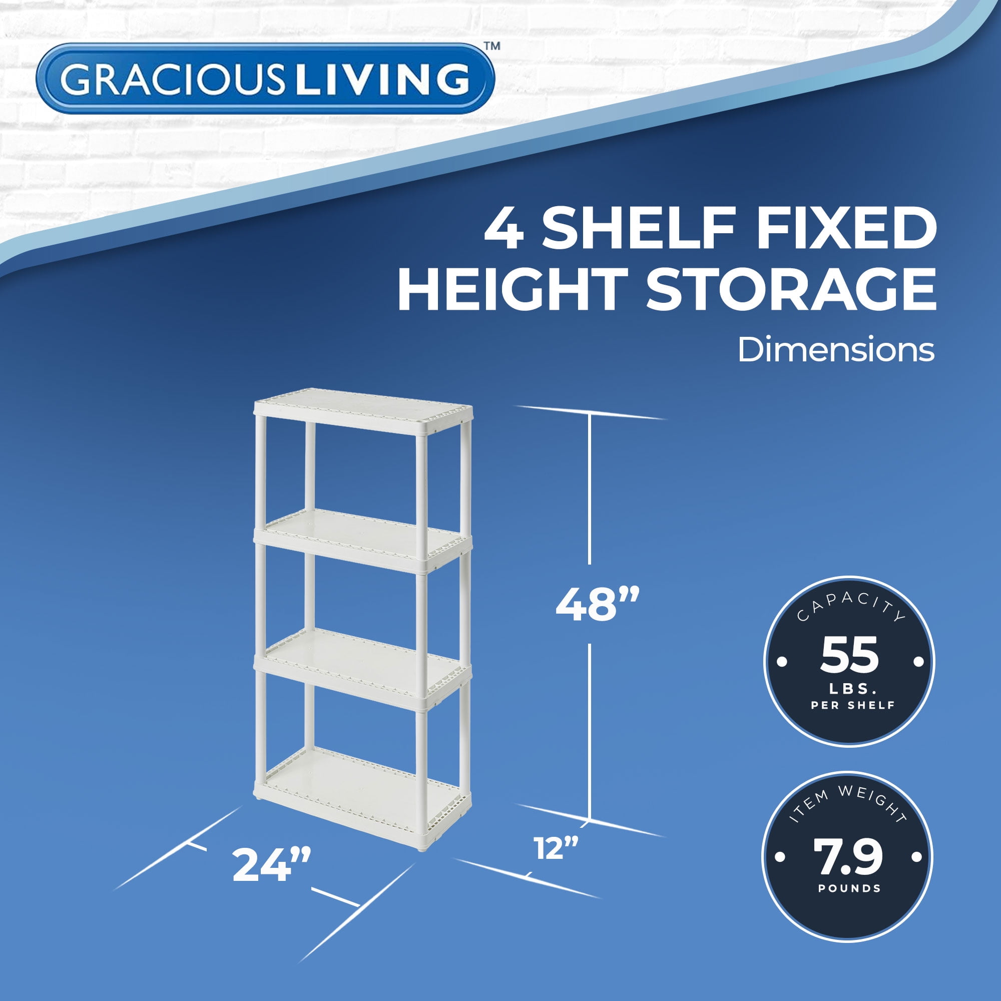 Gracious Living 4 Shelf Fixed Height Solid Storage Unit, 12"L x 24"W x 48"H, White, 3 Pack