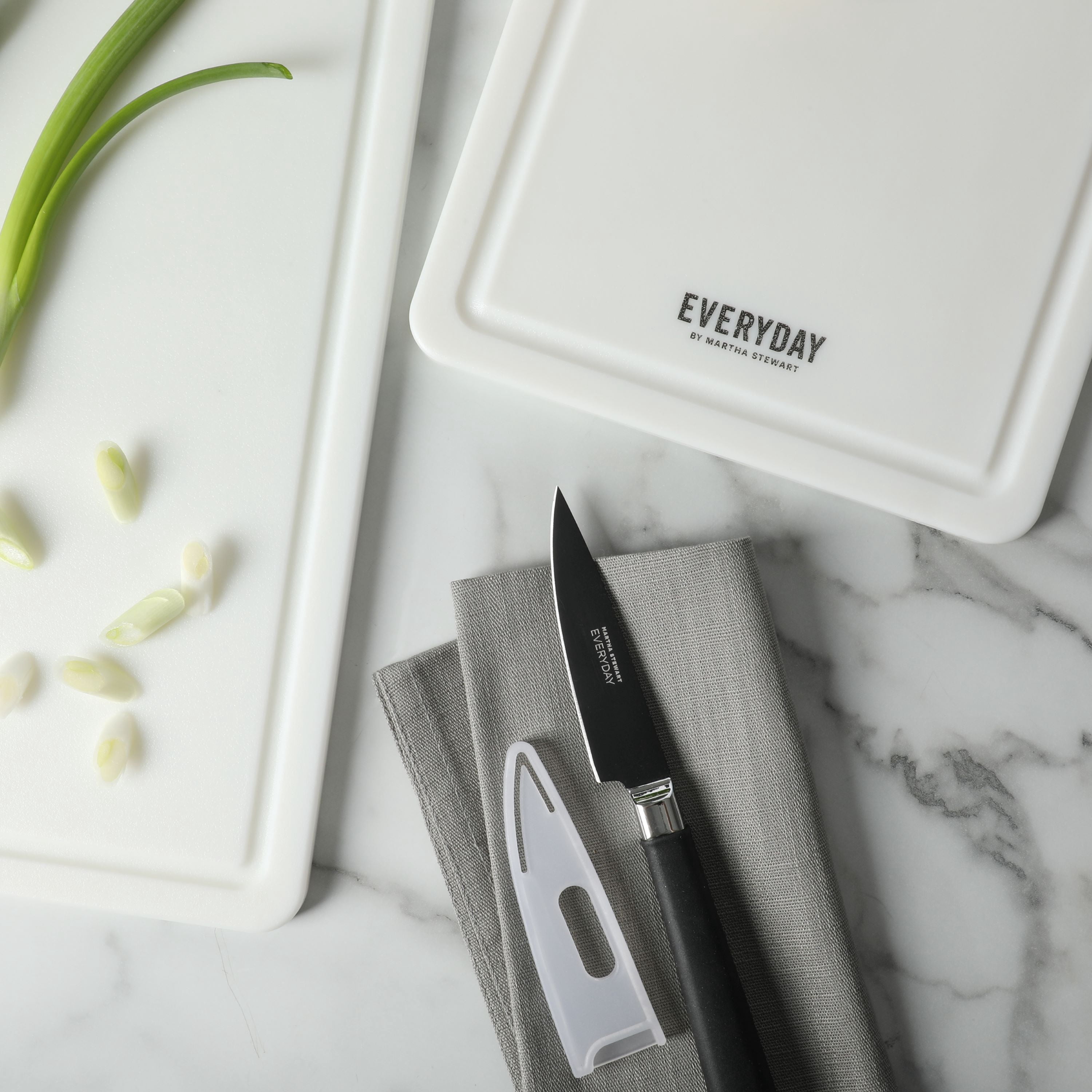 Martha Stewart 2-Piece Plastic Cutting Boards Set for Kitchen, Linen