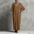thumbnail image 5 of Iyufng Loungewear Maxi Dresses for Women V-Neck Solid Color Mid Sleeve Button Down Dress and Pockets, 5 of 6