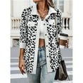 thumbnail image 4 of Women' Corduroy Leopard Jacket Button Down Long Sleeve Blouses Fall Jacket Casual Coat White L, 4 of 6