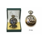 Handsome Wolf Pocket Watch - Brushed Metal Finish w/Pair of Wolves On Face   free screwdriver-Sold By US Veteran