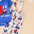 thumbnail image 3 of UngA Newborn Baby Boy My 1st 4th Of July Outfit Long Sleeve Letter Romper Stars Striped Suspender Pants Hat 3Pcs Set Fourth of July Baby Boy Outfit Blue,3-6 Months, 3 of 5