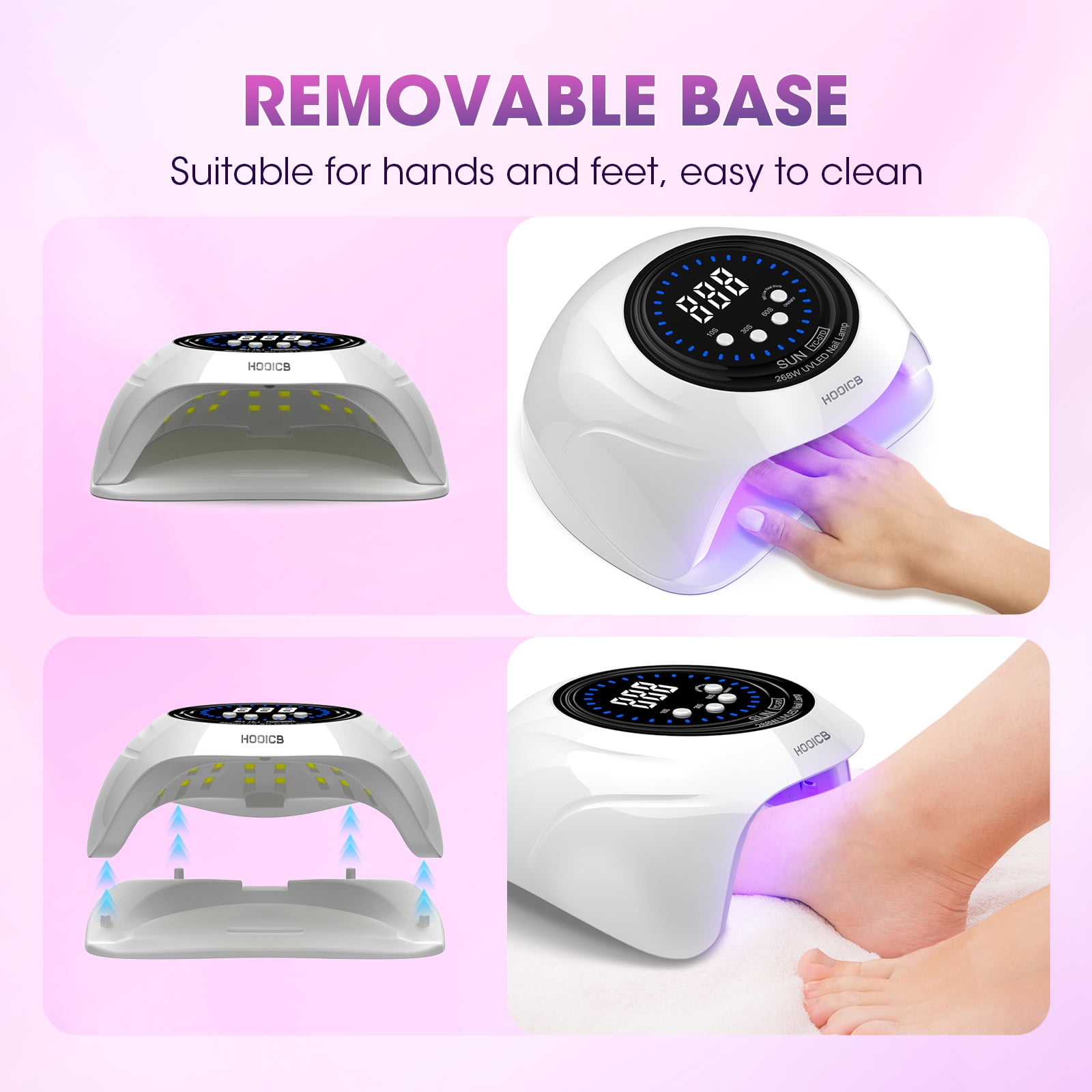 HOOICB UV LED Nail Lamp, 268W Nail Light for Gel Polish, 4 Timers, 57 Lamp Beads and Automatic Sensor for Manicure Salon and Home
