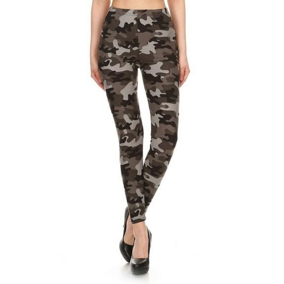 Womens Regular Size Grey Camo Design Leggings (One Size)