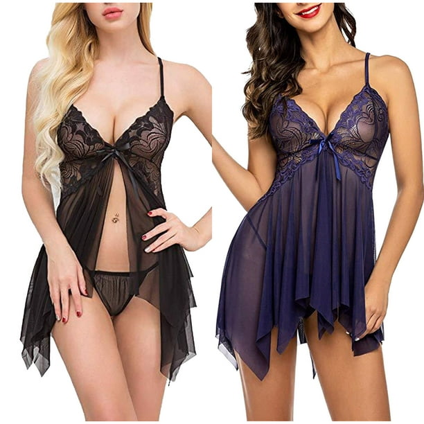 Pisexur Women Lace Lingerie Sexy Naughty Front Closure Babydoll V Neck  Nightwear Sexy Chemise Nightie