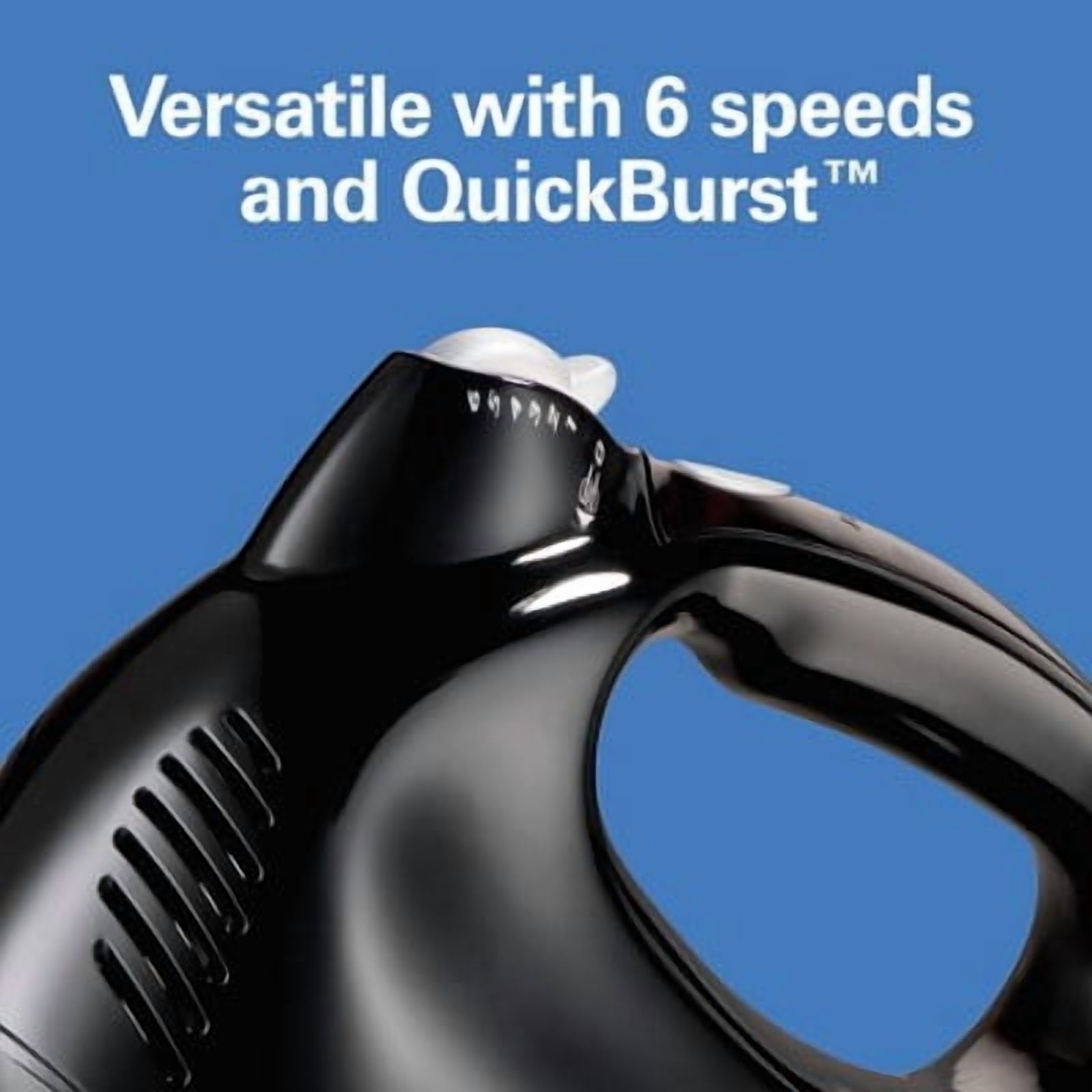Hand Mixer with Snap-On Case : 275W, 6 Speeds, Dishwasher-Safe Parts, Black
