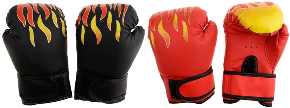 2 Pair Kickboxing Fighting Boxing Gloves for Kids Age 4-12 Boys/Girls Flame 