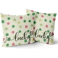 thumbnail image 2 of St Patricks Pillow Covers 18x18 Set of 2 St. Patrick''s Day Pink Green Colorful Lucky Clover Throw Pillows Spring Themed Shamrock Decorative Pillowcase Rustic Cotton Cushion Cover for Couch Sofa Bed, 2 of 6