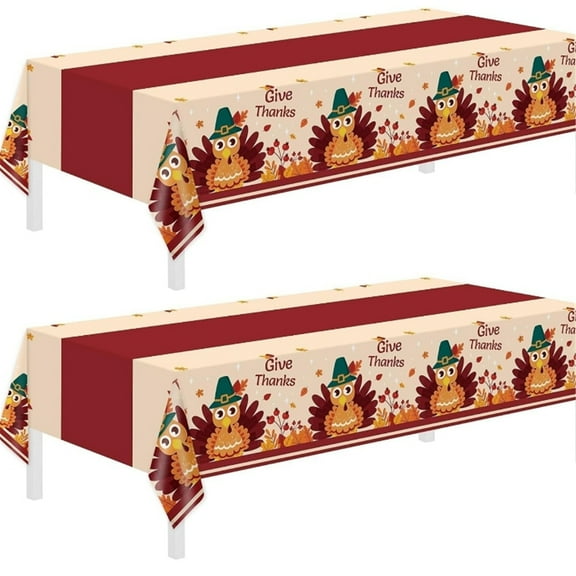 2 Pack Disposable Plastic Tablecloths for Rectangle Tables 54"x108",Thanksgiving D rations,Turkey Table Cloths for Home,Dinner,Give Thanks Table Cover for Picnic,Birthday