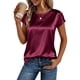thumbnail image 3 of TaTaai Women's Lightweight Satin Blouse Round Neck Short Sleeve Business Casual Wear Sheen Fabric Office T-shirt Style Top Gift, 3 of 7