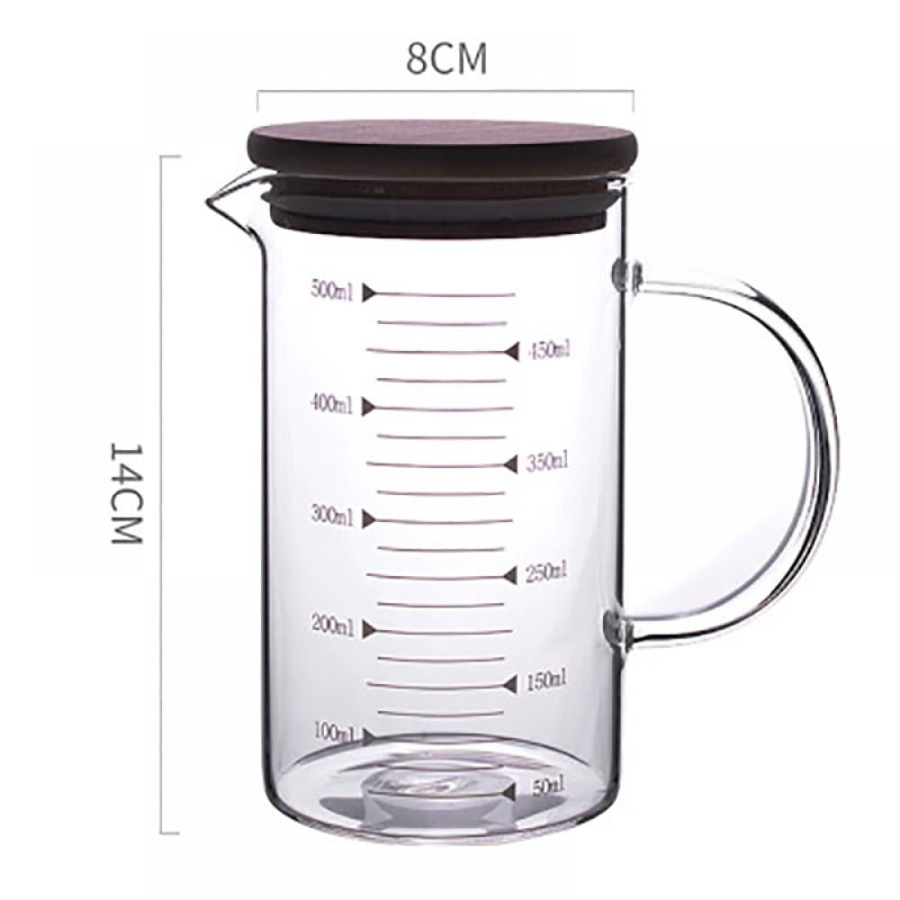 Bobasndm 250ml 500ml Glass Measuring Cup with Lid, Graduated Cup with  Handle, Borosilicate Glass with V-Shaped Spout, Microwave Safe Milk Cup for
