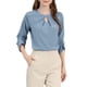 thumbnail image 1 of CURVOSPORT Camisa Elegante para Mujeres, Top de Oficina con Abertura Clave, Frente Plisado, Manga 3/4, Blusa de Chifón, Color Gris Azul, 1 of 8