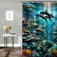 thumbnail image 2 of JRXY Dolphins Underwater World Animal Dolphins Fish Seaweed Coral Shower Curtain Multiple Sizes White, 2 of 7