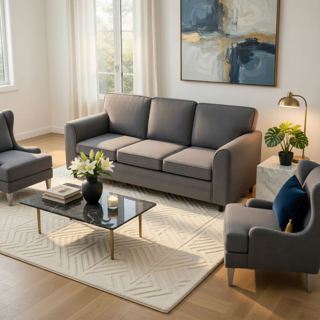 Hommoo Teddy Velvet 3-Seater Sofa, Upholstered Living Room Couch with Ergonomic Support, Machine-Washable Cushions & Sturdy Rubber Wood Legs, Gray
