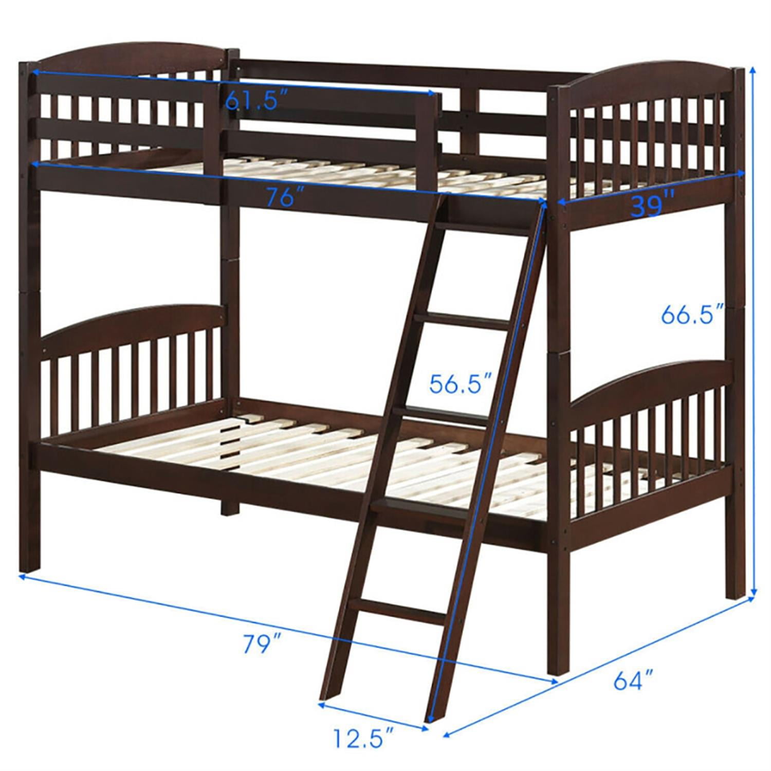 Demi Bonn Solid Wood Twin Over Twin Bunk Bed with Detachable Ladder, Twin Bunk Beds, Converts to 2 Individual Twin Beds, Brown