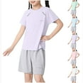 thumbnail image 4 of Zwiiyzr 2-15Y Kids Girls 2 Piece Outfits Round Neck Top Kids Girls 2 Piece Outfits Sports Cedar Breathable and Comfortable Shorts Set White, 4 of 4