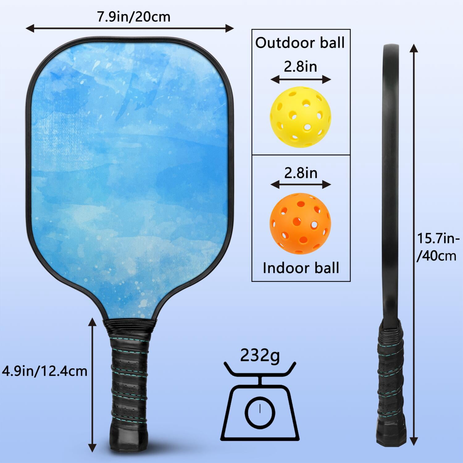 Pickleball Paddles Set Of 2, Fiberglass Surface, Ice Crystal Print, 4 Balls & Bag