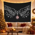 thumbnail image 3 of White Line-Art Hands Reaching with Crescent Moon Charm on Black, Mystical Celestial for Art Lovers, Delicate Line Art Decor, Housewarming Gift, Tapestry Wall Hanging for Bedroom and Living Room, 3 of 7