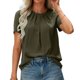 thumbnail image 1 of Camisa para Mujer Señoras Verano Color Puro Cuello Redondo Camisa De Manga Abullonada Suelta Informal Top Básico De Manga Corta, 1 of 6
