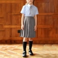 thumbnail image 5 of SGFCWSX Girls 3-Piece School Uniform Set, Teens Short Sleeve Collared Shirt with Bow Tie and Pleated Skirt Outfit Gray Size 12-13 Years, 5 of 8