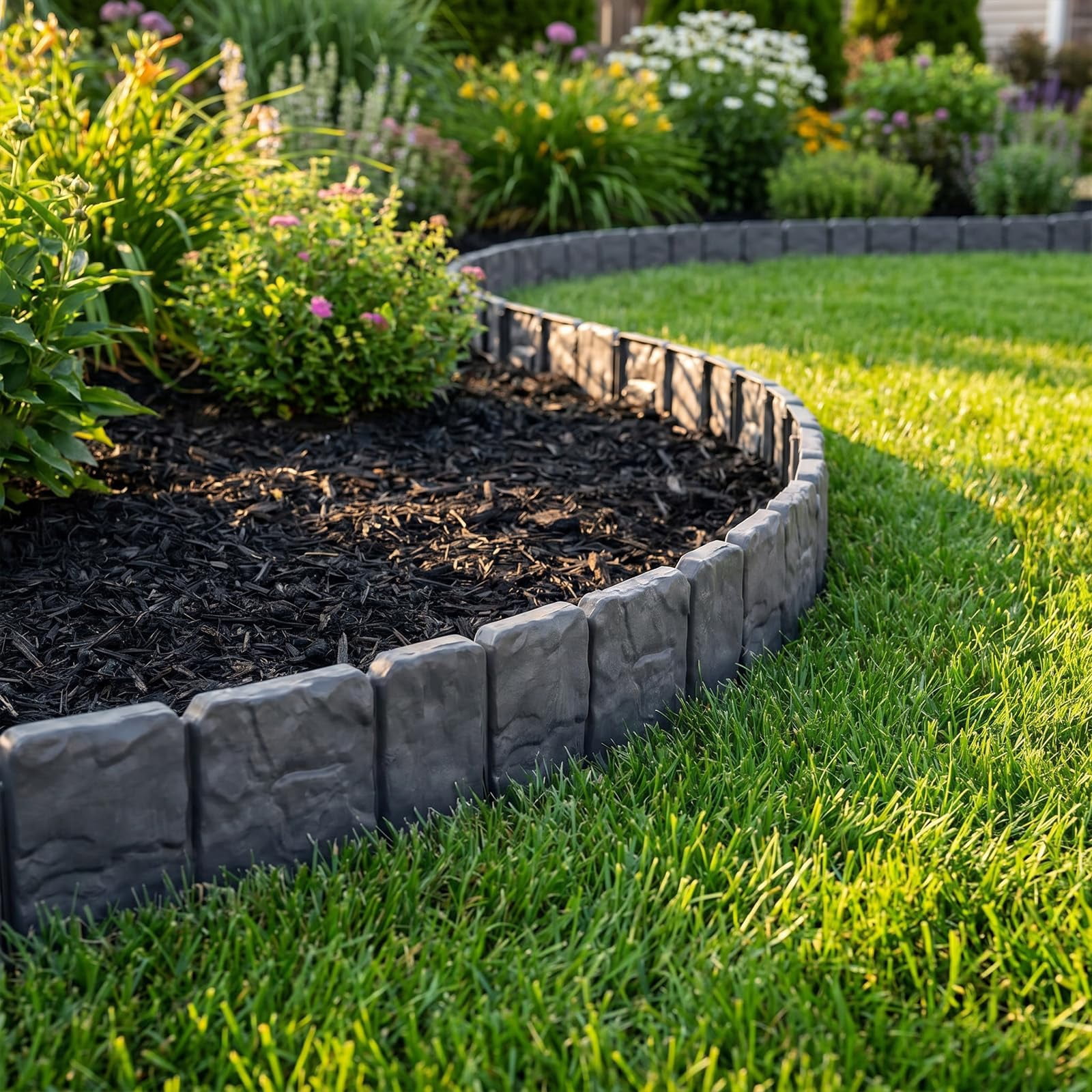 2026 New Imitation Stone Garden Fence, No Dig Landscape Edging Border, Plastic Interlocking Flower Bed Edging Borders Stone for DIY Outdoor Patio Balcony Yard Landscaping