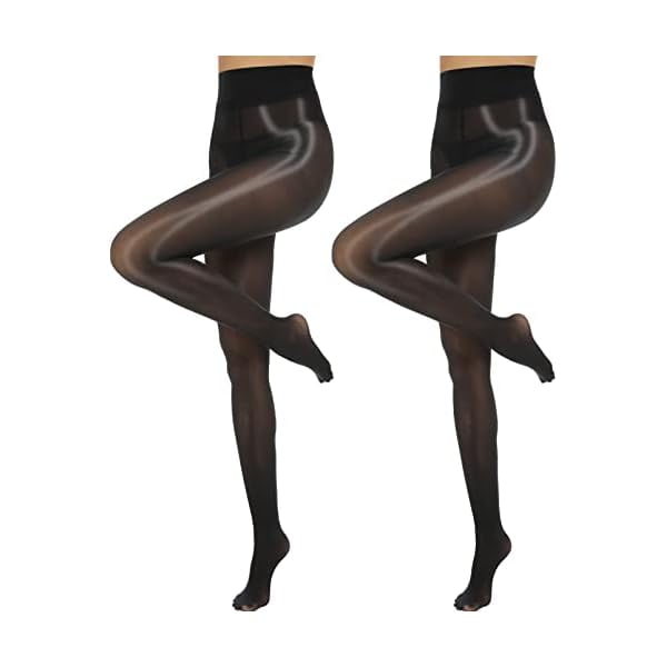 Chenchen Shiny Pantyhose for Women 2 Pairs Shimmer Sheer Tights Ultra Silky