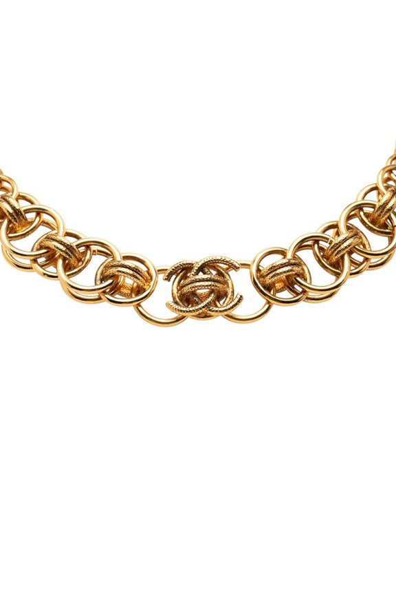 Pre-Owned CHANEL Coco Mark Vintage Ring Chain Necklace Gold Plated Women's