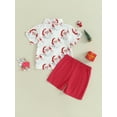 thumbnail image 3 of Kids Toddler Baby Boys Christmas Outfits Santa Claus Print Short Sleeve Button Down Shirt with Shorts Set Cute Clothes, 3 of 7