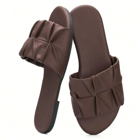 Women's Square Toe Pleated Sandals - Summer Slippers with Effortless Flat Style