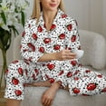 thumbnail image 4 of Salouo Red Ladybugs On Black Dotted Pattern Women's Pajamas Set Long Sleeve Button Down Sleepwear Soft Pj Lounge Sets for women 2 Piece Pjs Set with Long Pants -Large, 4 of 8