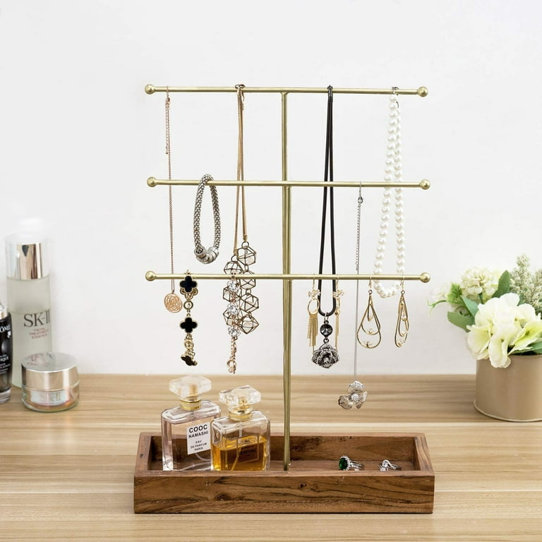 3 Tier Vintage Brass Tone Metal and Burnt Wood Earring Holder, Jewelry –  MyGift