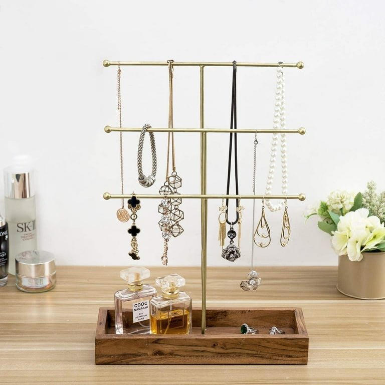 3 Tier Vintage Brass Tone Metal and Burnt Wood Earring Holder, Jewelry –  MyGift