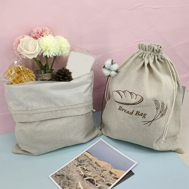 Dptalr 2 Pack Bread Bags For Homemade Bread Plastic Lined Reusable Linen Bread Bag With Plastic Liner For Sourdough And Bread Storage 15in X 11i