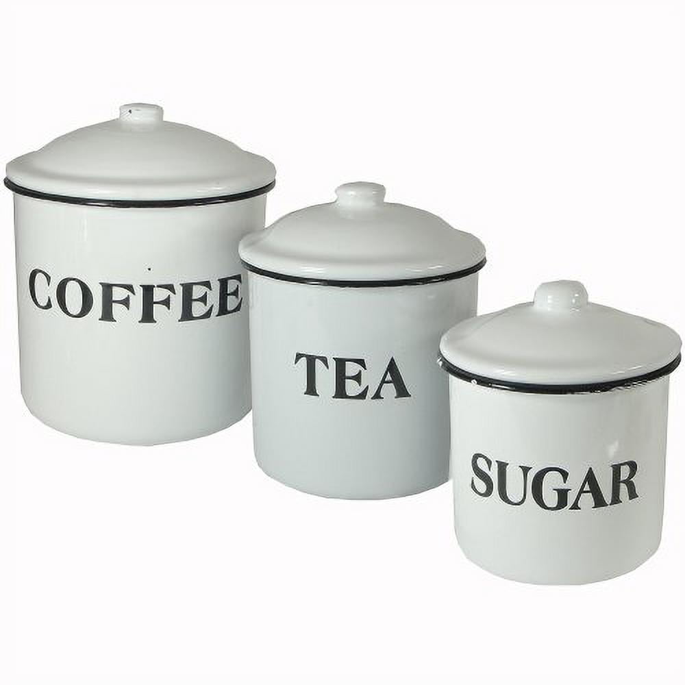 Set of 3 Enameled Metal Coffee Tea Sugar Containers