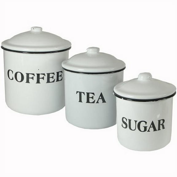 Set of 3 Enameled Metal Coffee Tea Sugar Containers