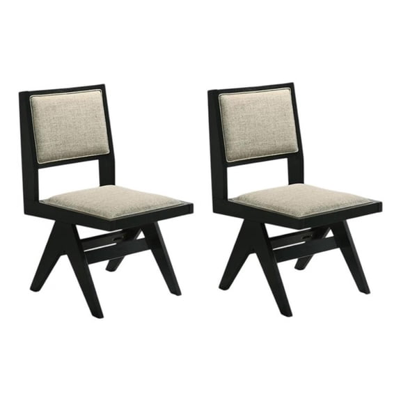 Toty Side Dining Chair Set of 2-Inverted Angled Legs-Black Wood-Gray Fabric